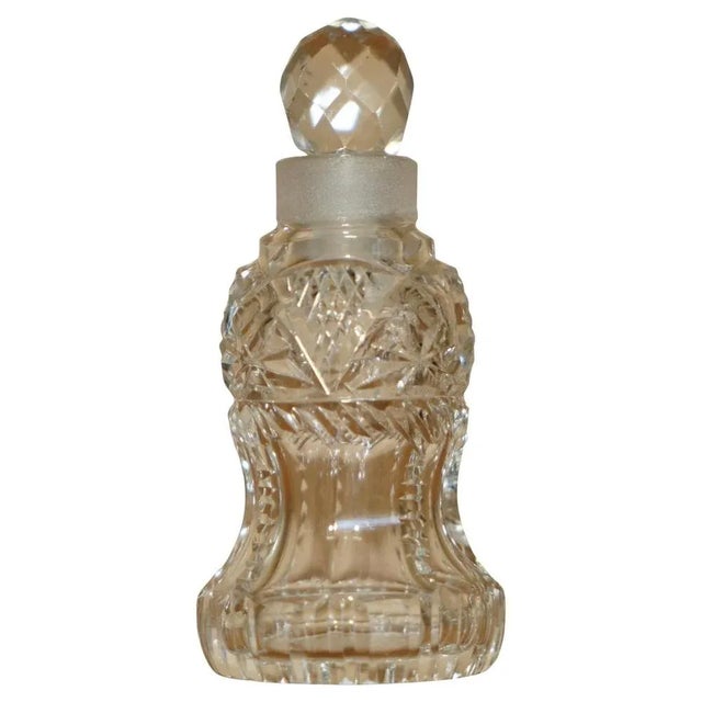 Glass Antique Decorative Cut Glass Crystal Collectable Dressing Table Perfume Bottle, 1920 For Sale - Image 7 of 7