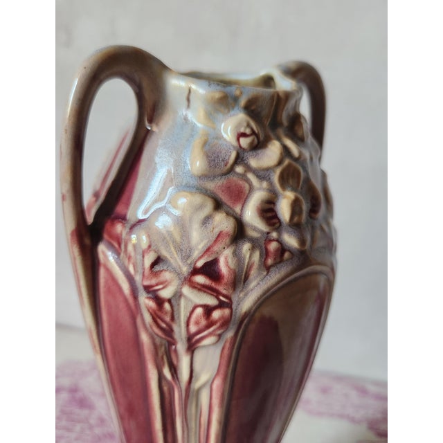 Art Nouveau Burgundy Barbotine Vase with Floral Relief, 1900s For Sale - Image 4 of 16