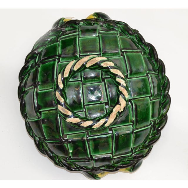 Marked Vallauris France Ceramic Lemon Basket Green & Yellow Mid-Century Modern For Sale - Image 10 of 13