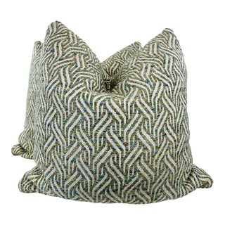 Christopher Farr "Tangle" in Olive 22" Pillows-A Pair For Sale