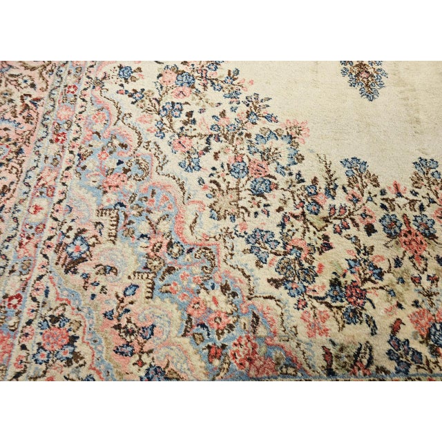 Vintage Oversized Persian Qazvin Area Rug, Hand-Knotted Wool, Floral Medallion, 10x20, Ivory & Blue For Sale - Image 15 of 18