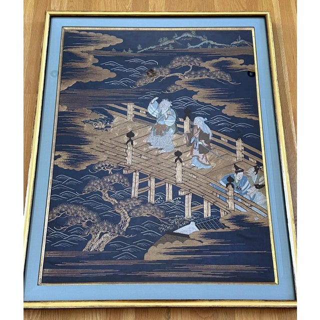Late 19th Century Framed Antique Japanese Embroidery Fukusa Panel Takasago Legend For Sale - Image 5 of 12