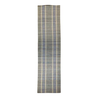 Vintage American Amish Rag Runner, Handwoven Stripe Pattern, Green & Yellow, 3x16 For Sale