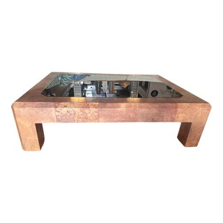1980s Karl Springer Style Custom Parchment Coffee Table For Sale
