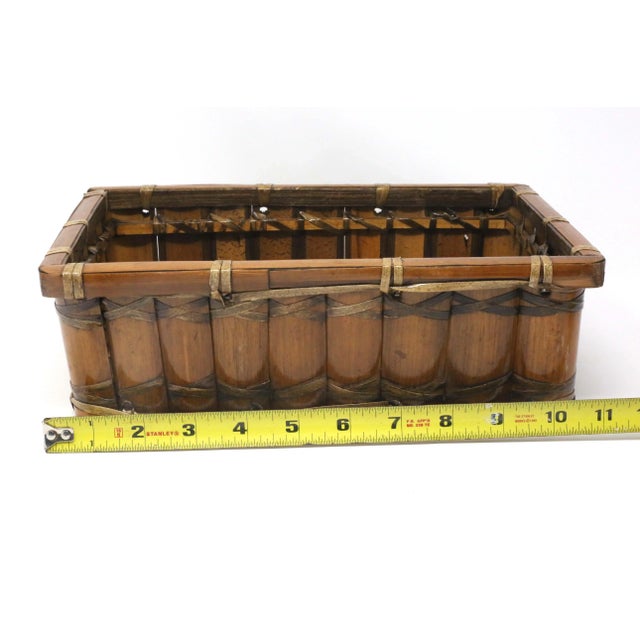 Vintage Split Bamboo Rattan Rectangular Basket For Sale - Image 10 of 11