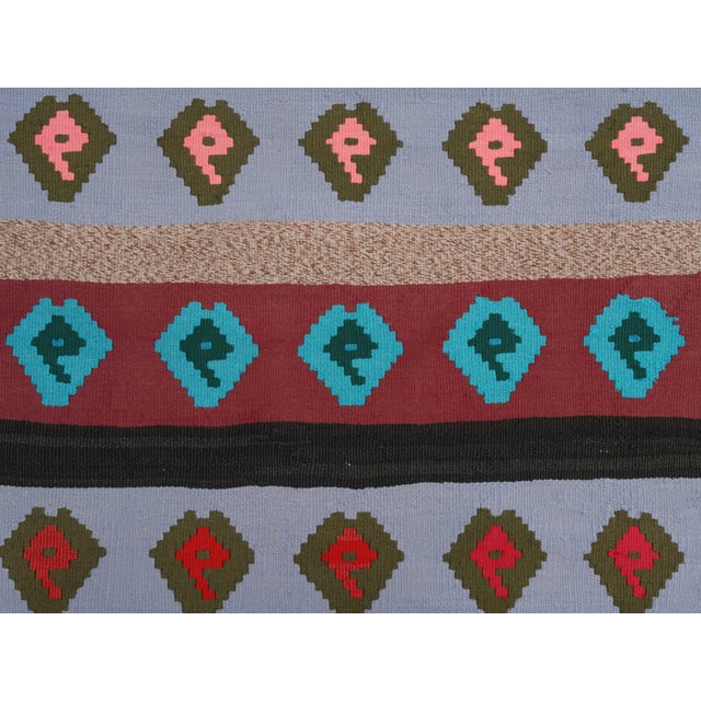 1970s Vintage Handmade Wool Cotton Red Blue Runner Rug For Sale - Image 9 of 11