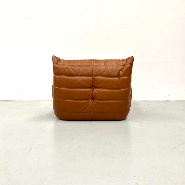 Togo Lounge Chair in Dark Cognac Leather attributed to Michel Ducaroy for Ligne Roset For Sale - Image 11 of 13