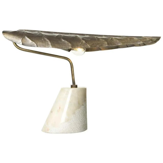 Table Lamp in Hammered Aged Brass with Marble Base For Sale - Image 6 of 6