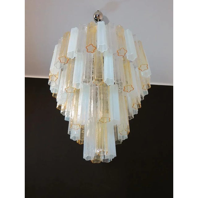 Large Vintage Italian Chrome and Opaline, Amber, and Clear Murano Glass Chandelier, 1980s For Sale - Image 6 of 12