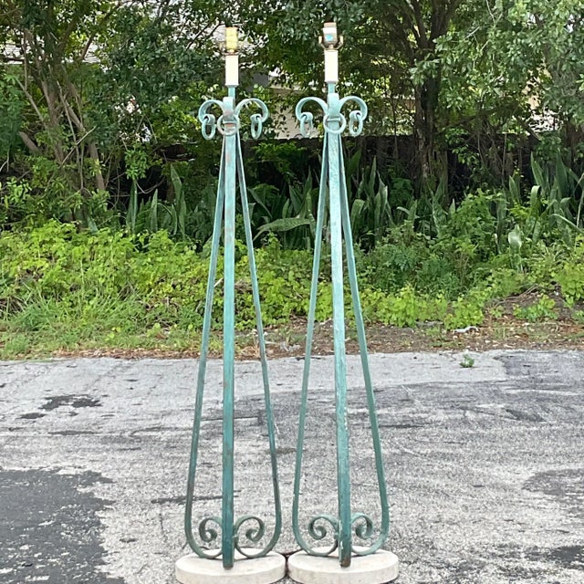 Vintage Boho Patinated Ring Floor Lamps - a Pair For Sale In West Palm - Image 6 of 7