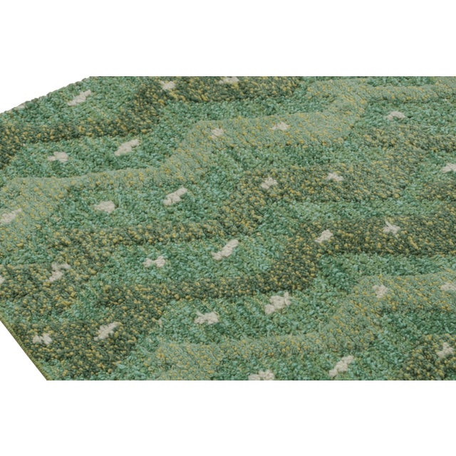 Mid-Century Modern Rug & Kilim’s Scandinavian Style Rug With Green Geometric Patterns For Sale - Image 3 of 7