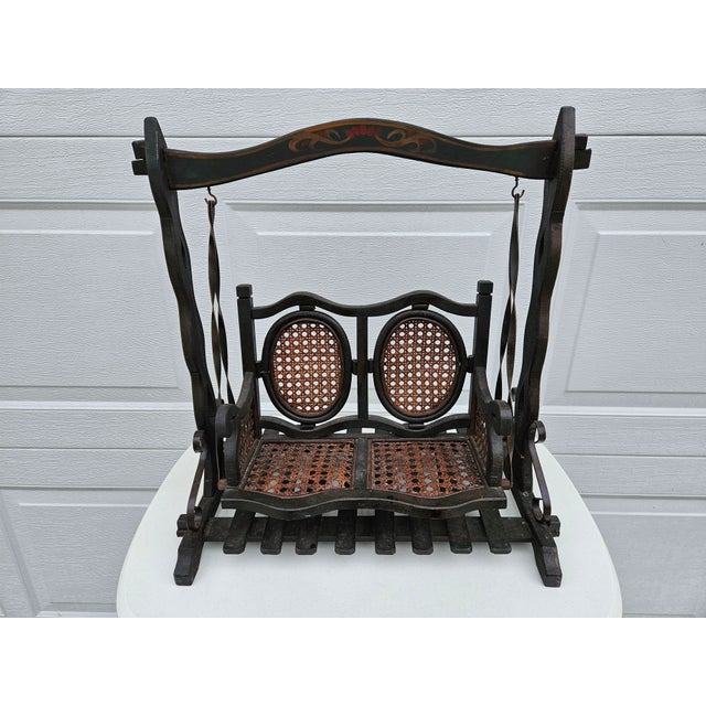 Victorian Antique Miniature Swing Set With Cane Seats - Plant Stand For Sale - Image 3 of 17