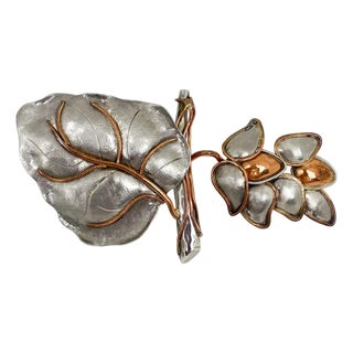Fabrice Paris Pewter and Copper Massive Floral Brooch For Sale