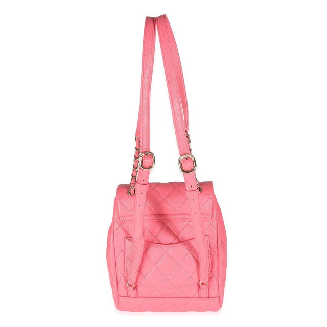 Contemporary Pink Quilted Caviar Drawstring Backpack Handbag For Sale - Image 3 of 6