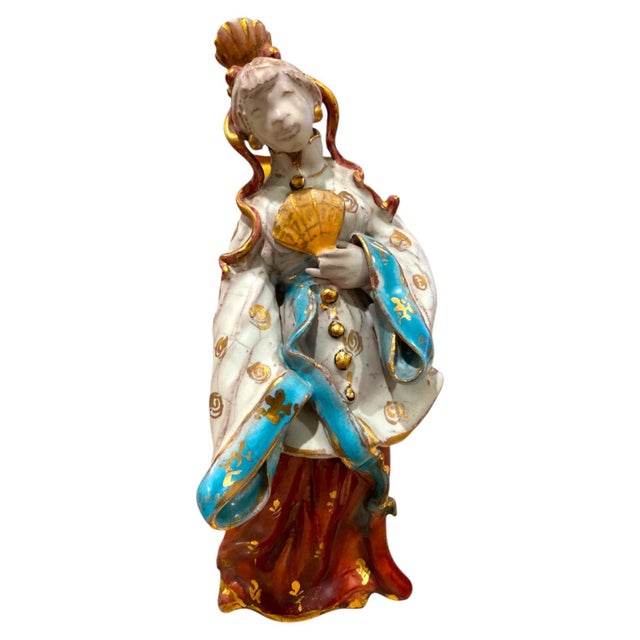 Eugenio Pattarino Ceramic Sculpture of Chinese Man and Lady, Italian Chinoiserie For Sale - Image 11 of 18