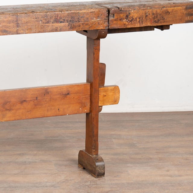 Early 20th Century Rustic Narrow Carpenters Workbench Console Table For Sale - Image 12 of 15