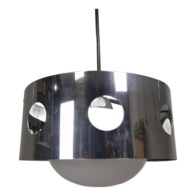 Vintage Pendant Lamp with Chrome Cylinder and Glass Globe, 1960s For Sale