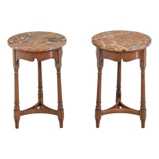 Late 19th Century Oak Occasional Side Tables with Marble Tops from Gillows, 1893, Set of 2 For Sale