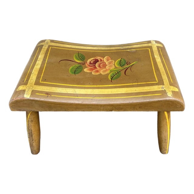 Antique Pennsylvania Folk Art Paint Decorated Plank Seat Footstool 1850’s For Sale