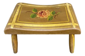 Antique Pennsylvania Folk Art Paint Decorated Plank Seat Footstool 1850’s