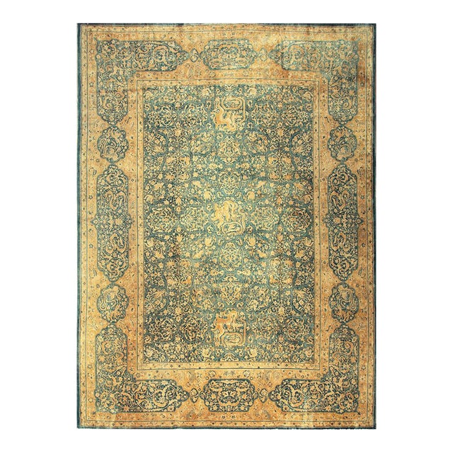 1830s Antique Blue Navy Tribal Geometric Antique Knotted Wool Persian Bakhtiari Rug For Sale