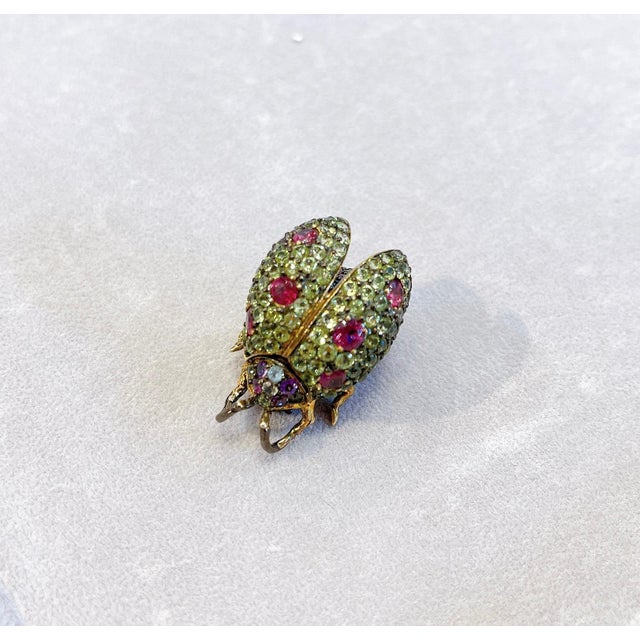 Bochic Multi Color Natural Sapphire and Mix Gem Candy "Beetle" Brooch or Pendent For Sale - Image 9 of 18