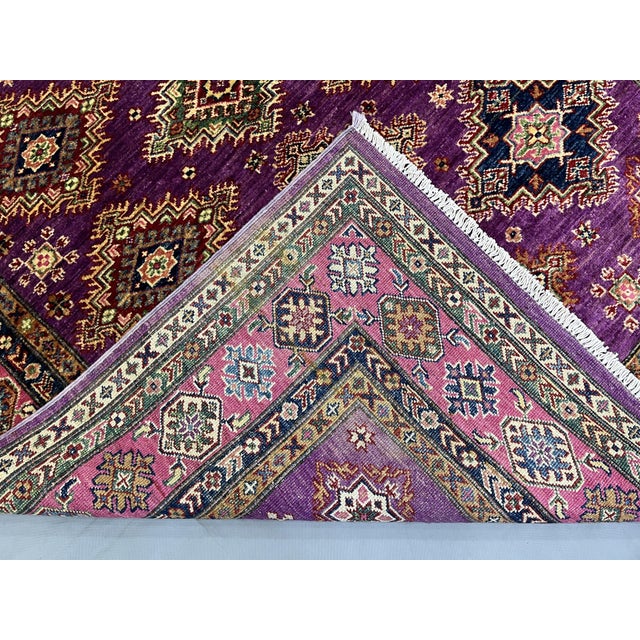 Purple and Pink Kazak Tribal Wool Rug - 5'1" X 6'7" For Sale - Image 13 of 13