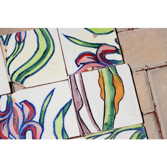 1900s Antique Portuguese Art Nouveau Assembled Group of 15 Tiles With Stylized Iris Motif For Sale - Image 9 of 14