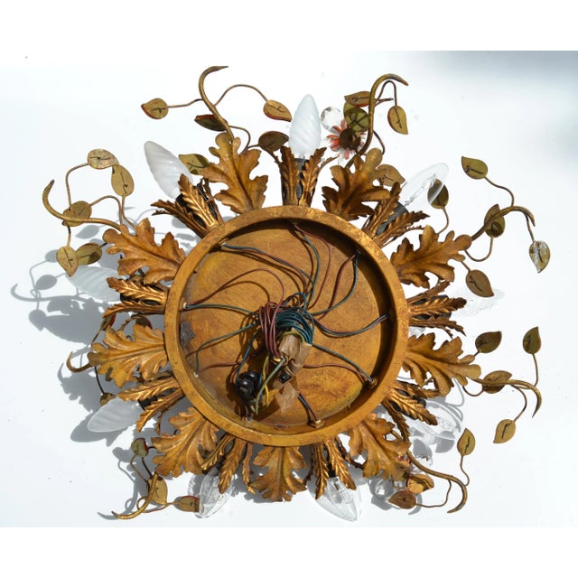 Art Deco Maison Baguès 15 Lights Flush Mount Glass & Gilt Iron Ceiling Light For Sale - Image 10 of 13