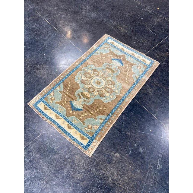 Textile Turkish Mini Rug Oriental Hand Knotted Vintage Rug 1'10" x 3' #17912 For Sale - Image 7 of 8