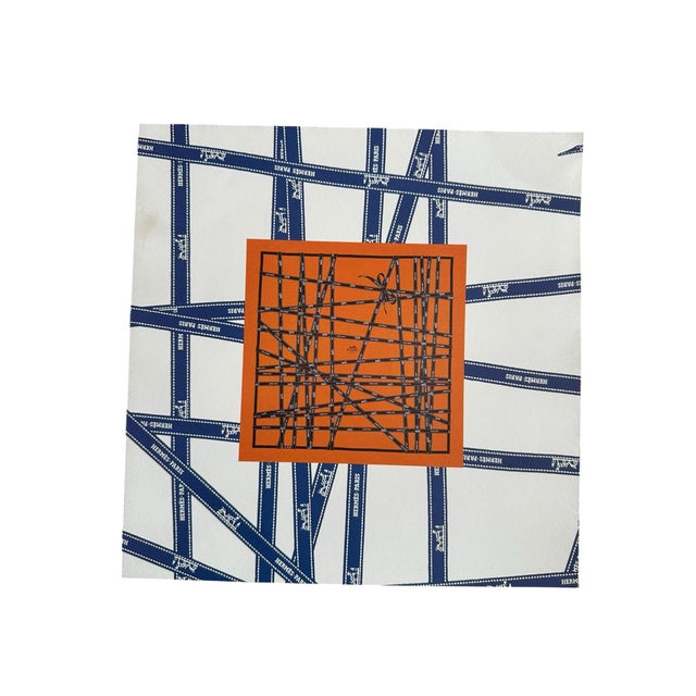 Art Deco Authentic Original Hermès Ribbon Gift Box Art Print Orange & Navy French Luxury Wall Art Framed Advertisement Print For Sale - Image 3 of 7