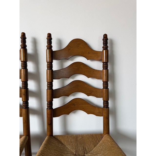 Vintage French Country Style Tall Ladder Back Rush Seat Dining Chairs – Set of 4 For Sale - Image 13 of 18