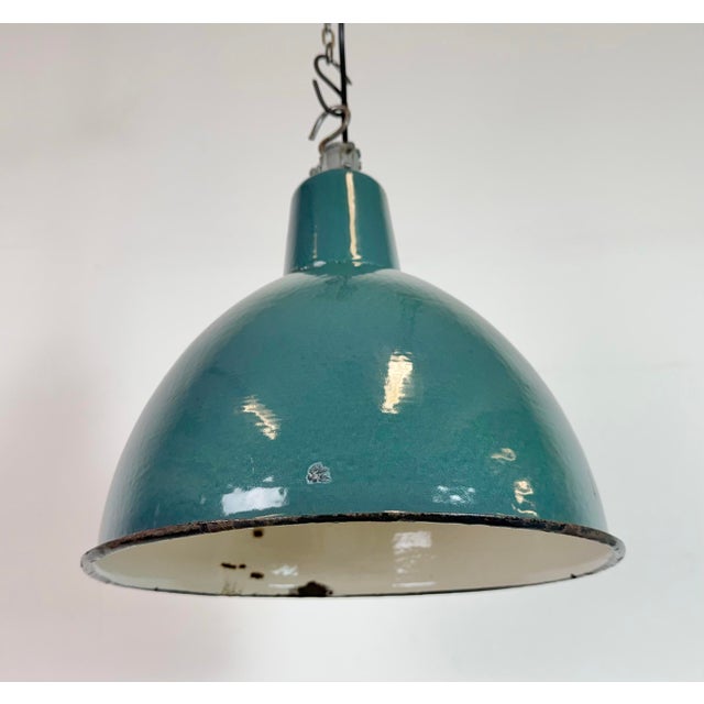 Industrial Petrol Enamel Factory Pendant Lamp, 1960s For Sale - Image 6 of 17