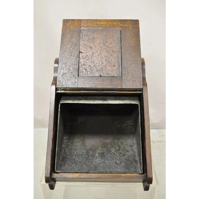 Late 19th Century Antique Victorian Oak and Brass Fireplace Coal Scuttle Box Bucket W/ Scoop For Sale - Image 5 of 11