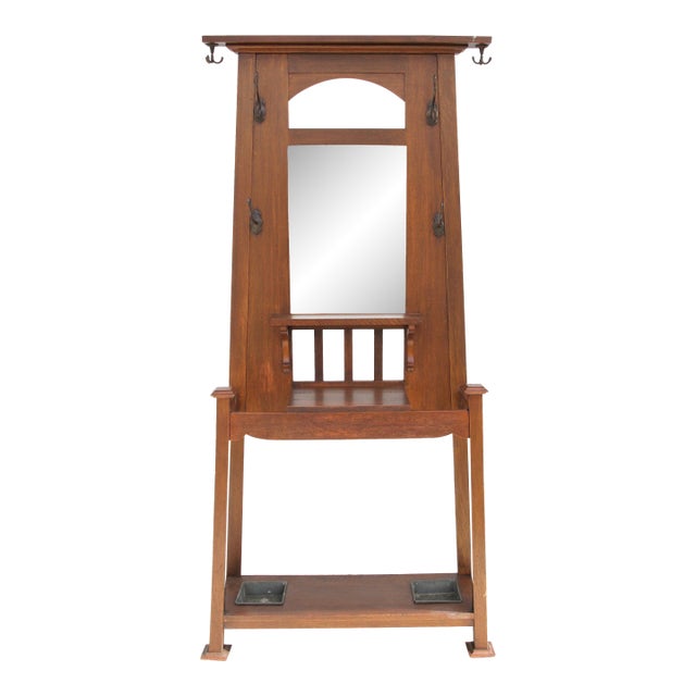 Early 20th Century Mission Hall Tree With Drawer For Sale