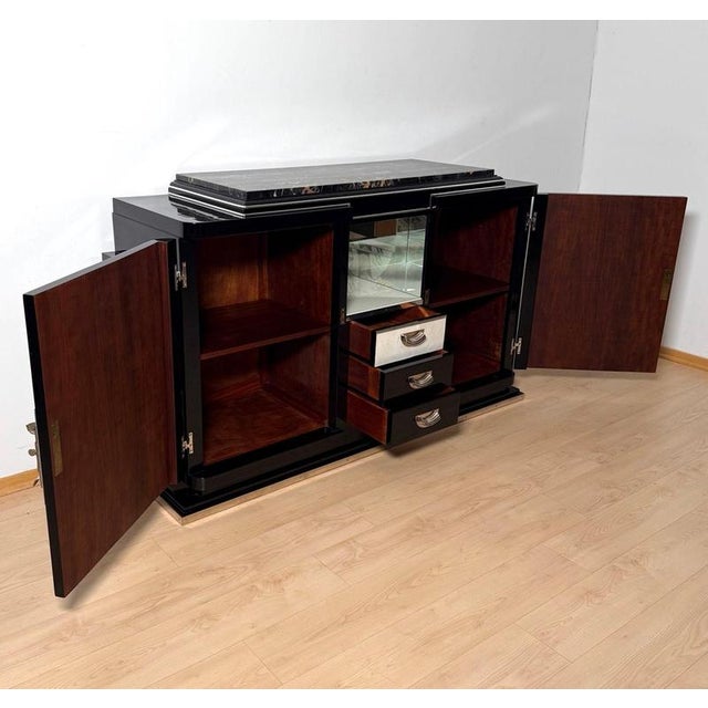 Art Deco Sideboard in Black Lacquer with Marble, 1930 For Sale - Image 4 of 18
