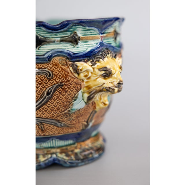 Antique Wasmuel Majolica Barbotine Sunflower Jardiniere Cachepot, Circa 1880 For Sale - Image 9 of 15