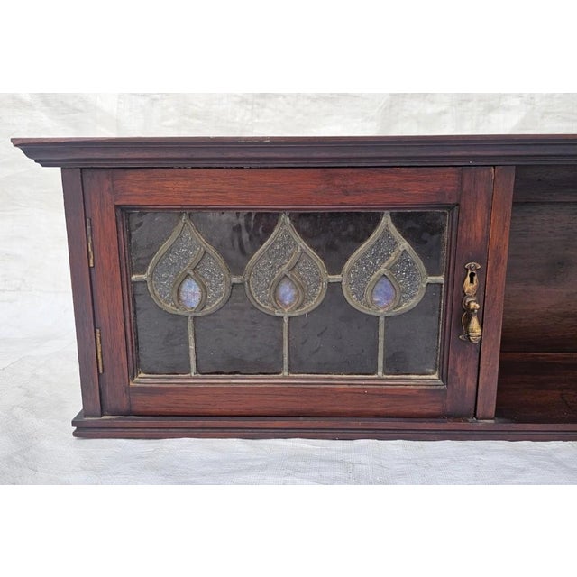 Vintage Arts & Crafts Mahogany Wall Cabinet With Leaded Glass Doors – Circa 1900s For Sale - Image 9 of 17