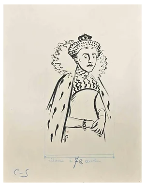 Hermann Paul, Portrait of a Noblewoman, Black Marker Drawing, Early 20th Century
