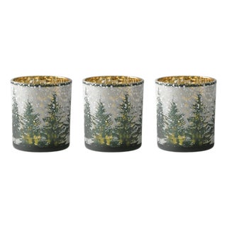 Frosted Pine Mercury Glass Candle Holder (Set of 3) For Sale