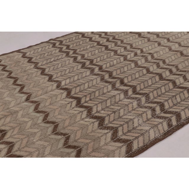 Rug & Kilim Vintage Distressed Rug, Chevron Geometric Patterns in Beige-Brown - Rug & Kilim For Sale - Image 4 of 8