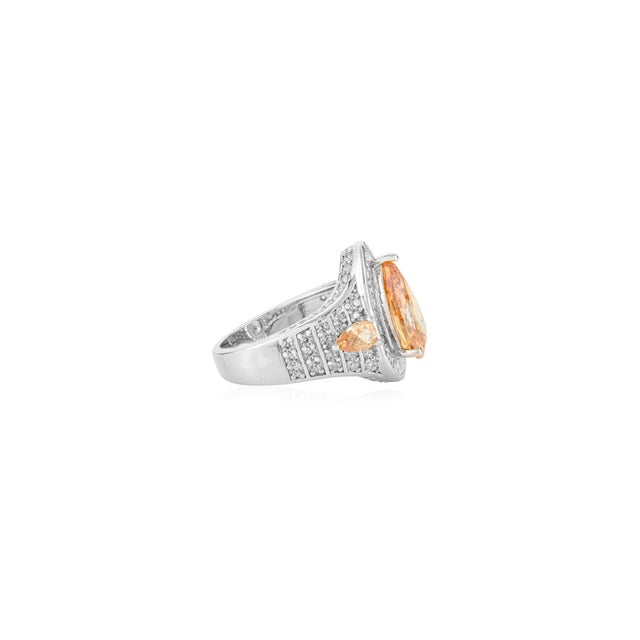 Metal Modernist 12x8 Mm Pear Cut Zircon Cocktail Ring by Carat&her- Size 6 For Sale - Image 7 of 11