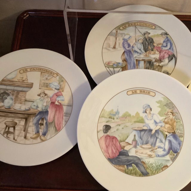 1970s French Limoges Apilco Village Scenes Cheese Plate \ Dessert Set - 7 Piece Set For Sale - Image 5 of 13
