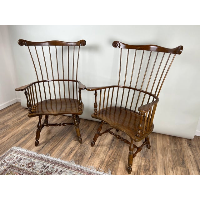 Traditional Pair Vintage Stickley Cherry High Back Windsor Chairs For Sale - Image 3 of 18