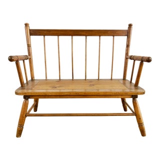 Vintage Childrens Turned Wood Spindle Bench For Sale