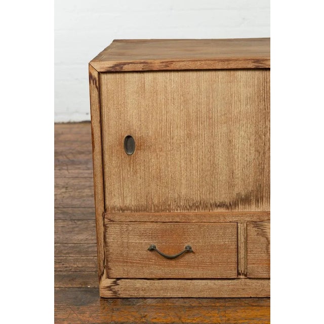 Japanese Early 20th Century Low Storage Cabinet with Sliding Doors & Drawers For Sale - Image 10 of 13