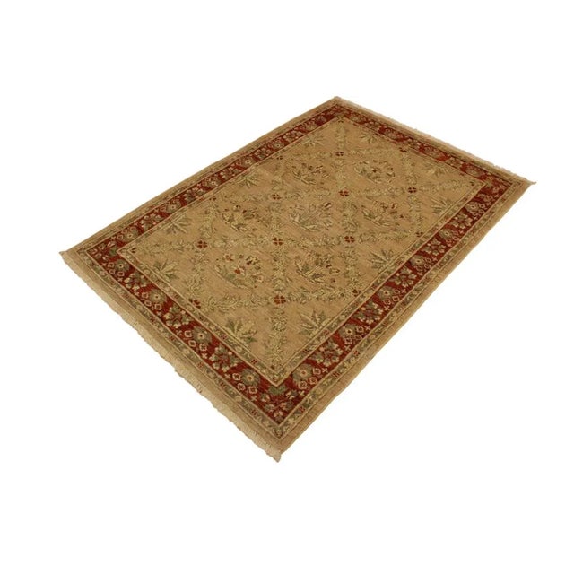 1990s Shabby Chic Tan/Rust Hand-Knotted Rug - 4'1 X 5'9 For Sale In New York - Image 6 of 8