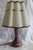 Art Nouveau Table Lamp with Formerly Silver Plated Copper Base & Segmented Beige Fabric Shade with Brown Ribbons For Sale - Image 6 of 6