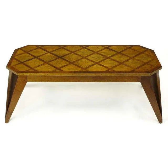 Mid-Century Modern Bench Built Parquetry Coffee Table in the Manner of Paul Laszlo For Sale - Image 3 of 9