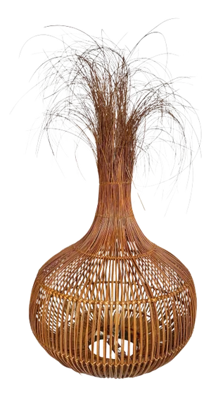 Italian Woven Rattan & Brass 'Onion Grass' Table Lamp, Circa 1970s
